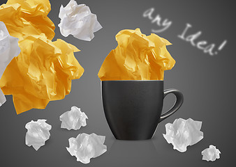 Image showing Crumpled papers and coffee