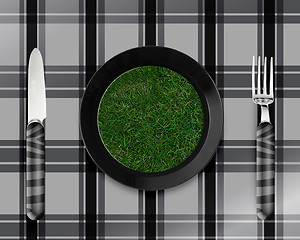 Image showing green grass on black plate