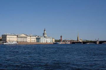 Image showing movable bridges on the River Neva. View of the Petrov Palace and Kunstkammer. St. Petersburg. Russia.