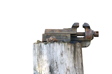 Image showing old vise on a stump