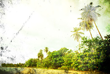 Image showing Retro beach and blue sky for background