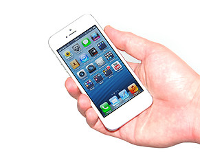 Image showing Hand holding new iPhone 5