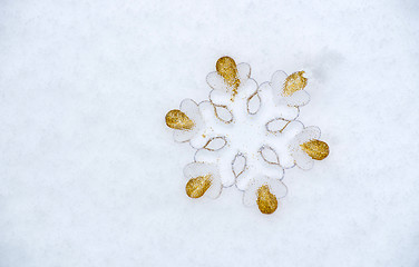 Image showing Snowflake in snow