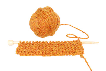 Image showing Knitting in garter stitch on one needle with a ball of wool