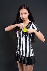 Image showing Sexy Soccer Referee with yellow card