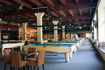 Image showing Billiard room with many tables