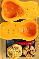 Image showing Roasted garlic and pumpkin.