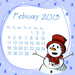 Image showing February 2013 snow man calendar
