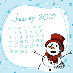 Image showing January 2013 snow man calendar
