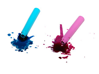 Image showing Spilled blue and pink ink spatter