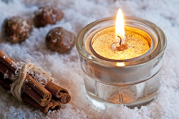 Image showing candle in snow