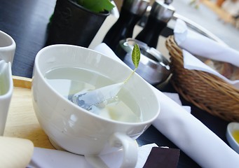 Image showing Green tea in the white cup