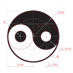 Image showing Scheme for drawing of Yin and Yang abstract symbol. Vector illustration. EPS-8.