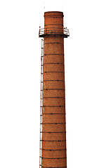 Image showing Old brick smokestack on white