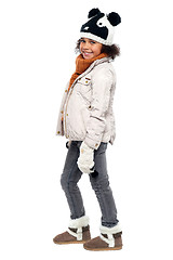 Image showing Cute girl winter portrait, full length shot