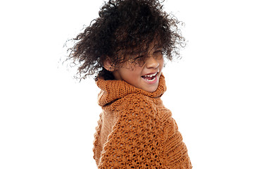 Image showing Shot of curly haired girl having a great time