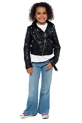 Image showing Charming young girl in bikers leather jacket