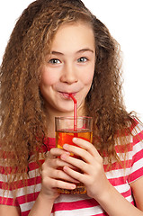 Image showing Girl with apple juice