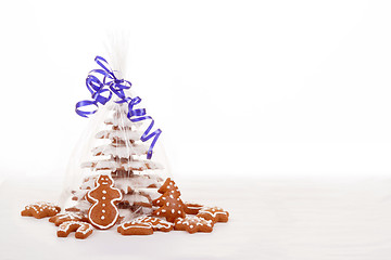 Image showing christmas gingerbreads tree on white background