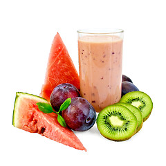 Image showing Milkshake with plums and kiwi