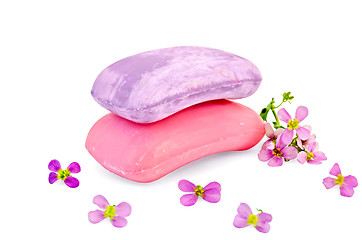 Image showing Soap pink and lilac with flowers