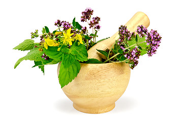 Image showing Herbs in a mortar