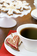 Image showing Gingerbread cookies and coffee 