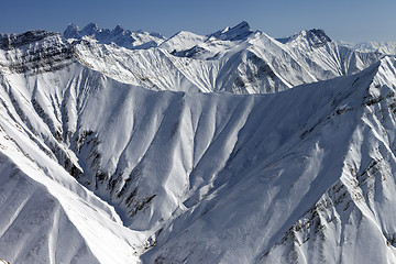 Image showing Winter mountains, view from ski resort