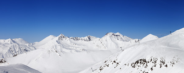 Image showing Panorama of snow winter mountains. Caucasus Mountains, Georgia.