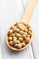 Image showing soybeans in wooden spoon