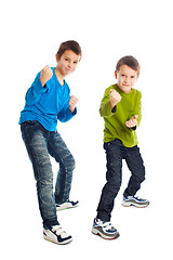 Image showing Two boys in a fighting stance.