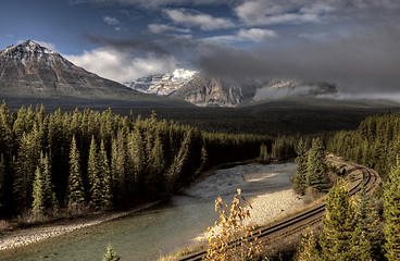 Image showing Bow River and Train Tracks