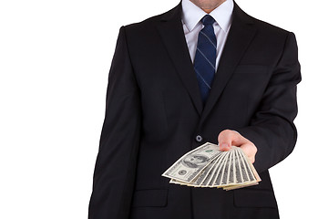 Image showing businessman holding large sum of cash