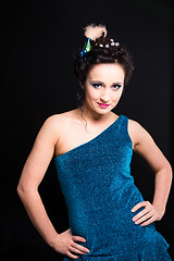 Image showing beautiful girl with wearing turquoise dress