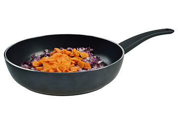 Image showing Onions and carrots in pan