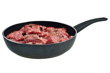 Image showing Raw meat in pan.