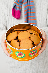 Image showing Tin of gingerbread biscuits