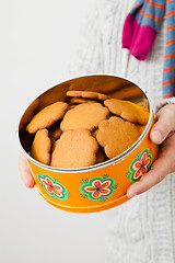 Image showing Tin of gingerbread biscuits