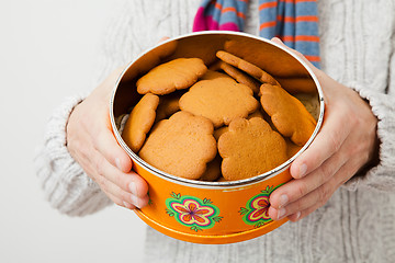 Image showing Tin of gingerbread biscuits