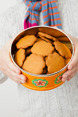 Image showing Tin of gingerbread biscuits