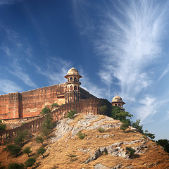 Image showing Amber fort on the hill. India