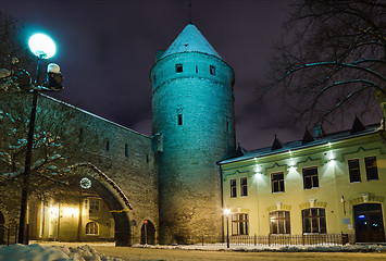Image showing The streets of Old Tallinn decorated to Christmas