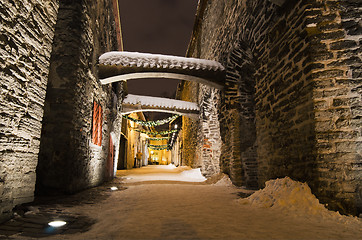 Image showing The streets of Old Tallinn decorated to Christmas