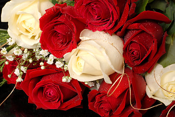 Image showing Bouquet of red and white roses