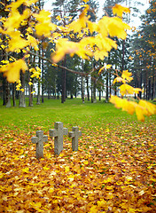 Image showing Three tombstone crosses.