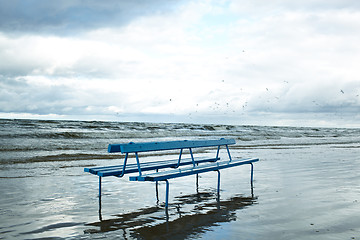 Image showing Bench on the beach.