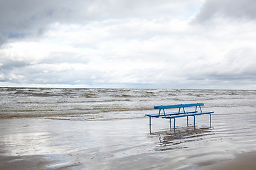 Image showing Bench on the beach.