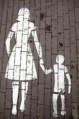 Image showing Road sign mother and a child