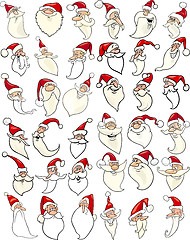 Image showing cheerful santa claus cartoon faces icons big set