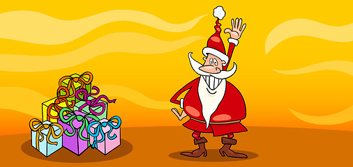 Image showing Santa Claus with presents cartoon card